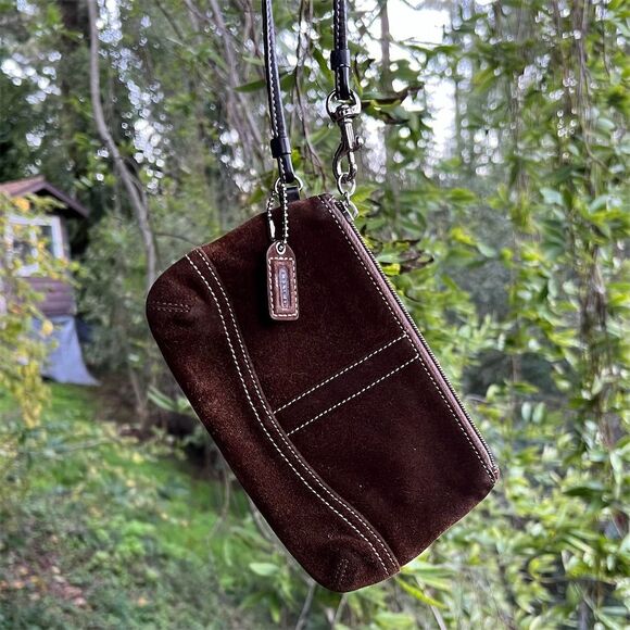 Coach Handbags - COACH Brown Suede Wristlet EXCELLENT AUTHENTIC
